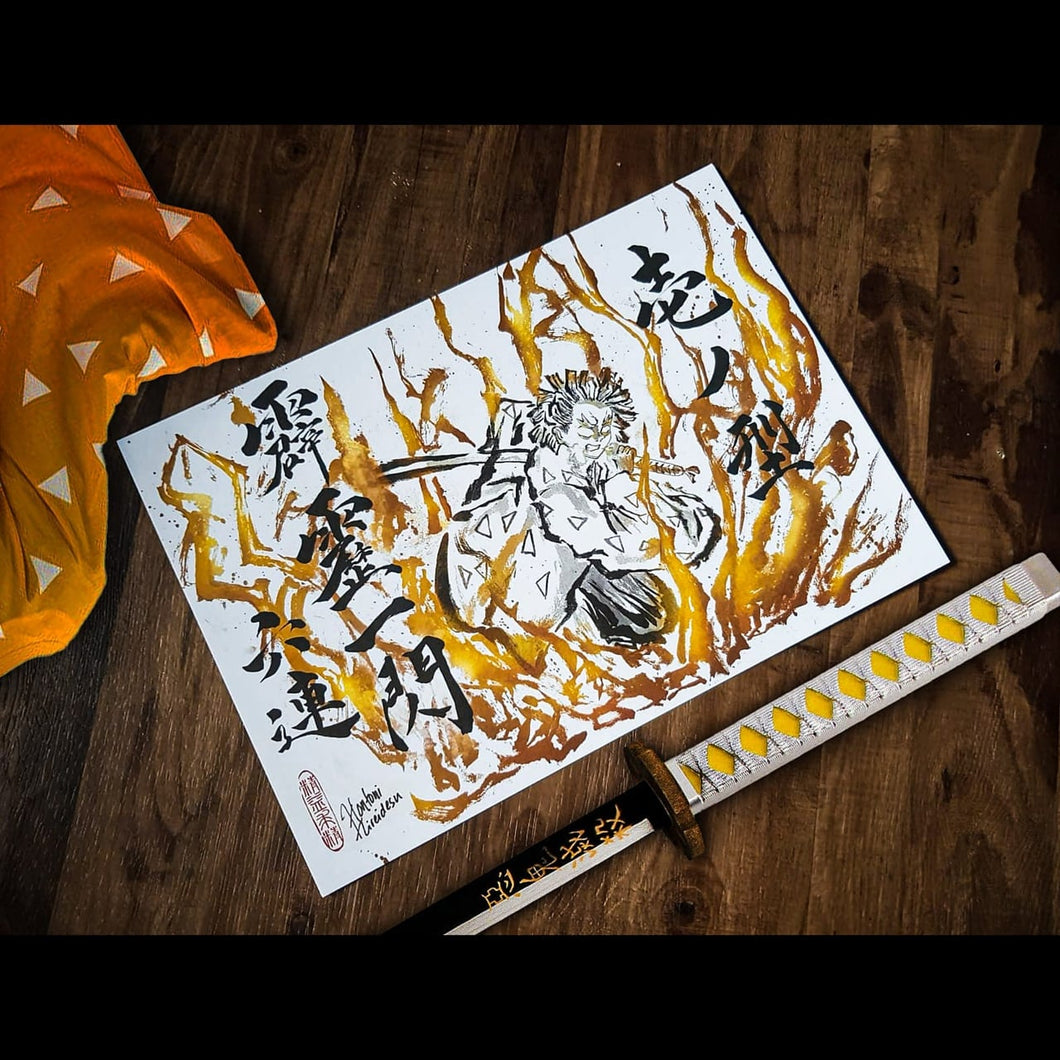 [Demon Slayer] Zenitsu V2. Colored Traditional Calligraphy Brush Style [June21]